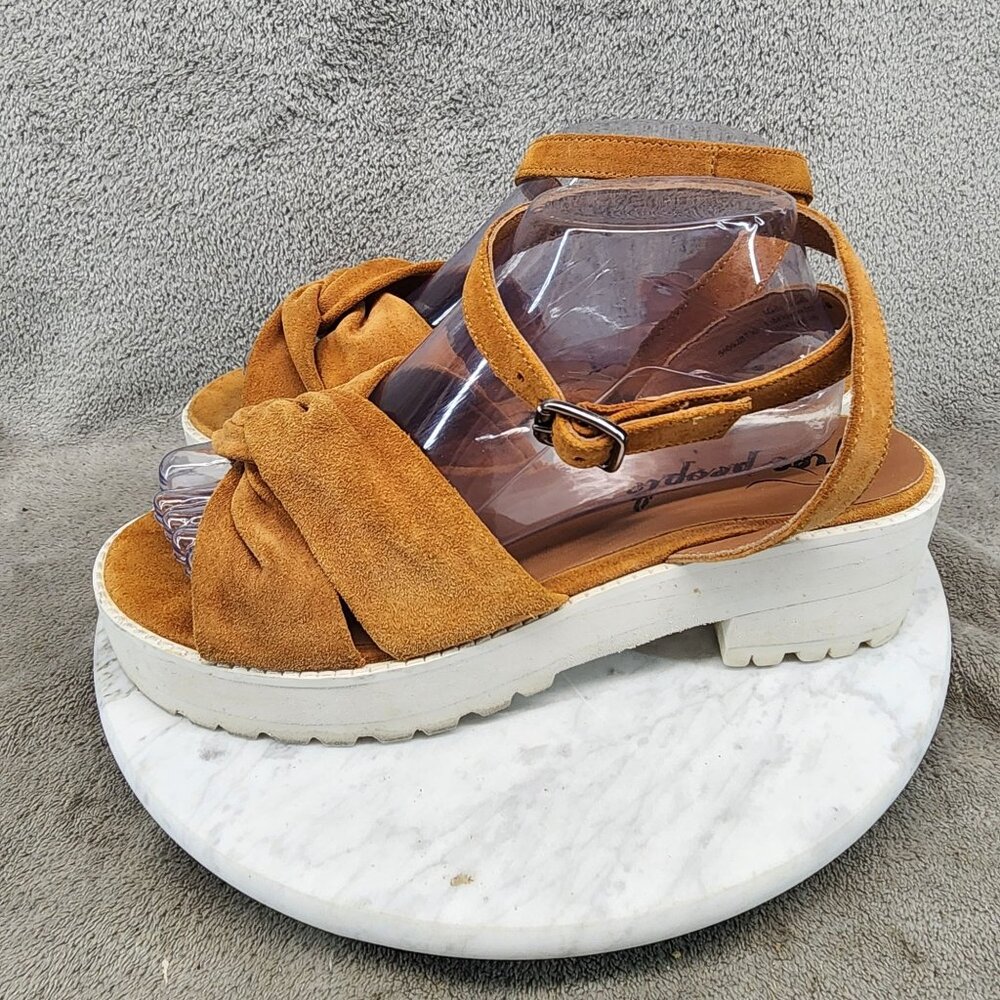 Free People Shoes Womens  8 Essex Brown Suede Strap Bow Platform Sandals